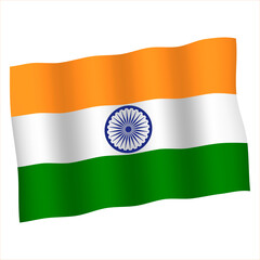 India waving and closeup flag illustration. Perfect for background. 3D illustration of Ashok chakra on tricolor Indian flag background.
