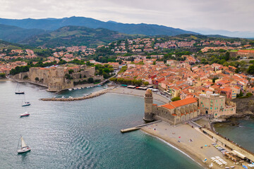 Fototapeta na wymiar Collioure port aerial shot