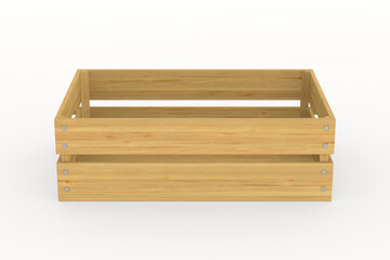 empty wooden crate on white background. Isolated 3D illustration