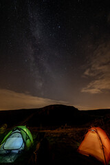Milky Way camping astro photos, Causeway Coast and Glens. County Antrim, Northern Ireland