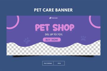 modern pet shop horizontal lbanner, Pet care social media post Template or web banner template with space for photo. Pet care service promotional banner ads design