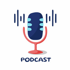 Fototapeta premium Microphone with sound waves. Podcast illustration