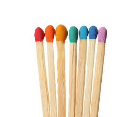 Matches with colorful heads on white background
