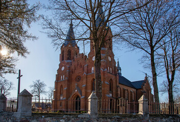General view and architectural details in a close-up of the Neo-Gothic Catholic Church of Our Lady...