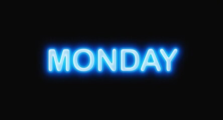 Monday blinking blue neon word week day starting working weekday motion design animation isolated