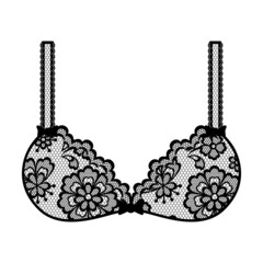 Illustration of female lacy bra. Vintage lace background, floral ornament. - obrazy, fototapety, plakaty