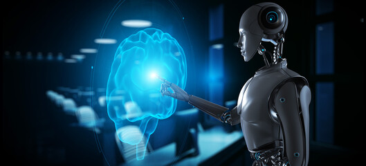 Cyborg Robot 3d render. AI Artificial intelligence machine learning automation concept.