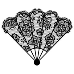 Illustration of female lacy fan. Vintage lace background, floral ornament. - obrazy, fototapety, plakaty