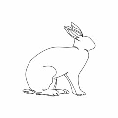 Vector continuous one single line drawing icon of hare rabbit bunny in silhouette on a white background. Linear stylized.