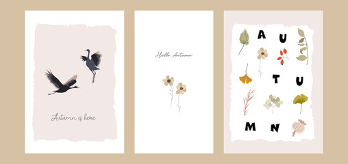 Autumn postcards or greeting cards template collection 