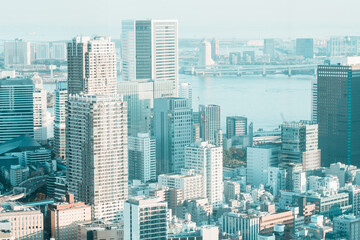 city skyline in tokyo from a hotel