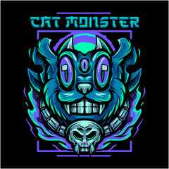 Cat monster mascot logo design