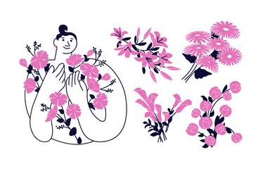 Set of Women and flowers design elements