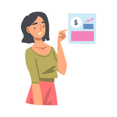 Woman Analyzing Financial Profit Growth and Evaluating Revenue and Expense Vector Illustration