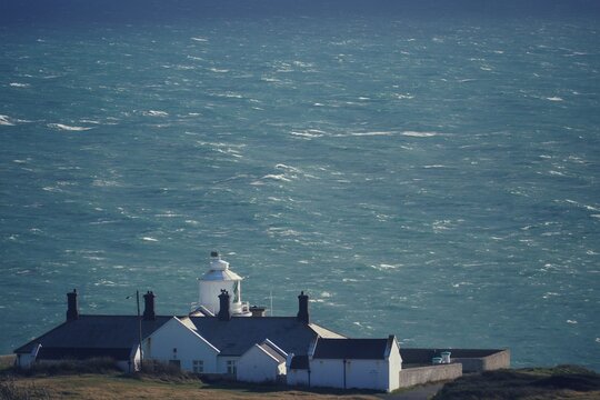 lighthouse on the Dorset coast in winter