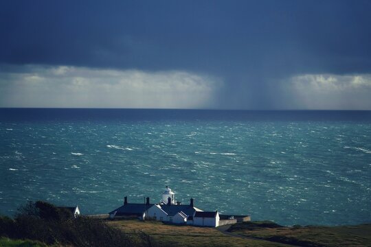 lighthouse on the Dorset coast in winter