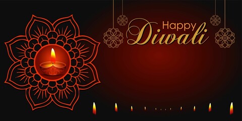 Dark red template design Starting with creative lights and some mandala art, Diwali background concept with copy space