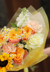 Flower composition of dried flowers. Macro photo. Wedding decor. A Beautiful bouquet of fresh flowers.