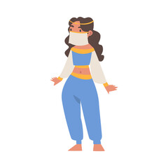 Arab Woman Sultana in Traditional Wide Pants and Clothes Covered Her Face Vector Illustration