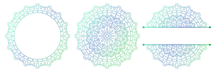 Set of flower mandalas. Split pattern in form of mandala for Henna Mehndi or tattoo decoration. Decorative ornament in ethnic oriental style, vector illustration.	