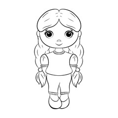 Cute girl. Vector illustration, isolated on white background. Coloring book page.