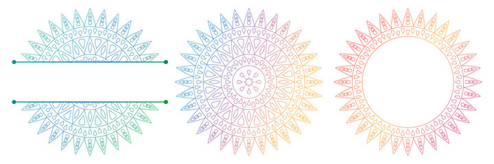 Set of flower mandalas. Split pattern in form of mandala for Henna Mehndi or tattoo decoration. Decorative ornament in ethnic oriental style, vector illustration.	
