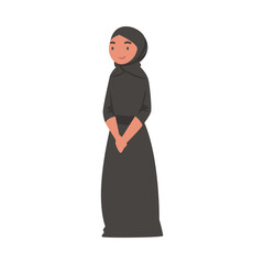 Arab Woman Standing in Traditional Muslim Dress and Long Flowing Garment Vector Illustration