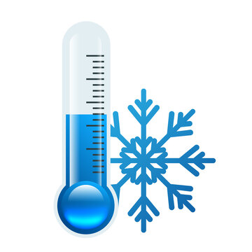 recommend clip art: Blue thermometer with a snowflake. Winter concept showing low temperatures. Below zero. Vector illustration isolated on white background.