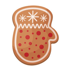 Cute Christmas gingerbread. New Year s gingerbread in the shape of a mitten. Festive pastries. Christmas cookies in the shape of mittens. Vector illustration isolated on a white background