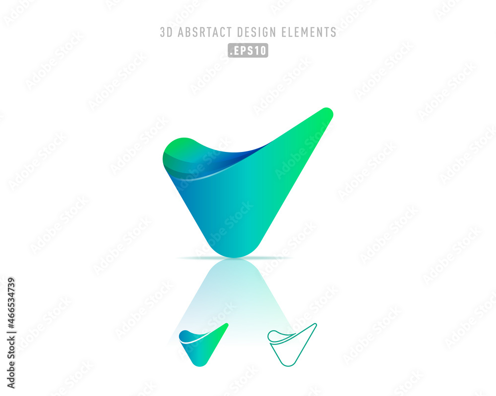 Poster Vector abstract, origami style colorful blue gradient unique and handmade idea logo template with the letters V. Modern networking flat material design elements 3D.