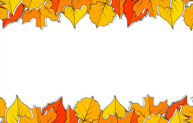 Colorful leaves at the top and bottom edges contrast with a white background.