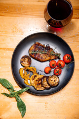 grilled steak with vegetables