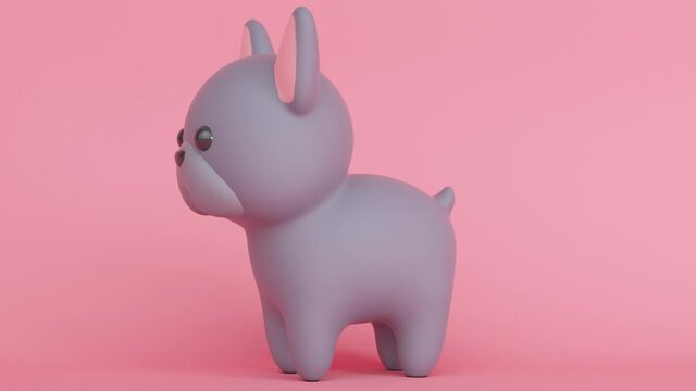 Cute little dog French Bulldog on pink background. Minimal modern seamless motion design. Abstract loop animation