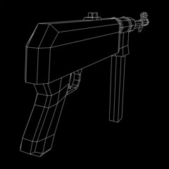 Obraz premium Submachine gun german MP 40 world war 2 firearms pistol. Wireframe low poly mesh vector illustration.