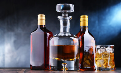 Bottles of assorted alcoholic beverages.