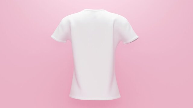 White women's T-shirt on a pink background. Minimal modern seamless motion design. Abstract loop animation