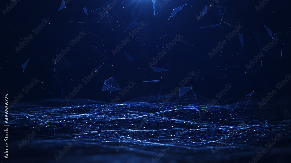 Aufkleber interconnected polygon abstract background concept with dark blue background.