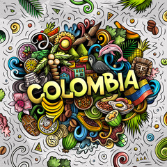 Colombia hand drawn cartoon doodle illustration. Funny Colombian design.