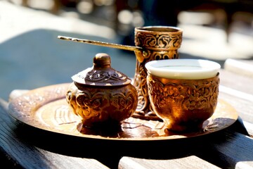 Balkan or Turkish coffee in a traditional set