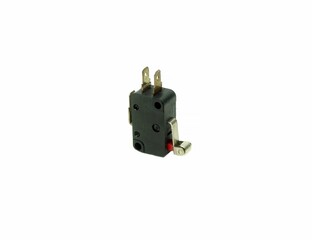 A micro switch contact on-off for machine control on white background. 