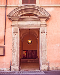Fototapeta na wymiar vintage building arched portico entrance, Rome Italy
