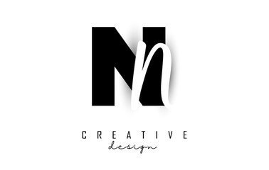 Letters NN Logo with a minimalist design. Letters N and n with geometric and handwritten typography.