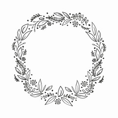 leaves and dots in the shape of a wreath. drawn leaf wreath.