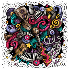 Music hand drawn vector doodles illustration. Musical poster design
