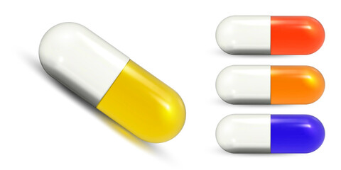 Capsule tablet set.Medical pill .Medicine for the treatment of diseases.Vector illustration .