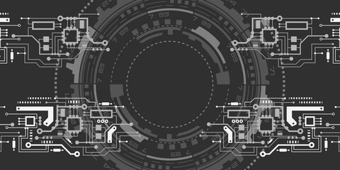 Technology black background.Fantastic circle . Electronic Chip.Vector illustration .
