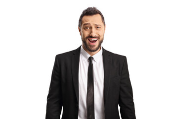 Happy young businessman with a face expression