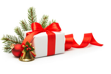 Christmas gift box, bauble  isolated on white background