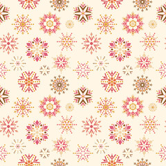 abstract geometric snowflakes falling on a light background. seamless pattern for print.
