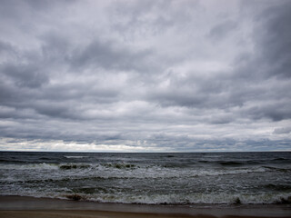 Gloomy sky over the Baltic Sea in Lithuania.